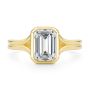 14k Yellow Gold Split Shank Bezel Set Emerald Diamond Engagement Ring - Top View -  108339 - Thumbnail