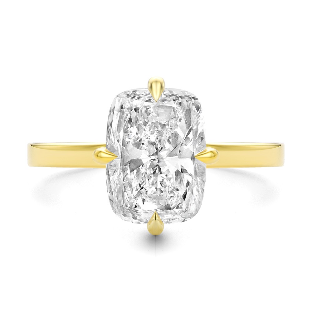 14k Yellow Gold Compass Set Elongated Cushion Cut Solitaire Engagement Ring - Top View -  108342