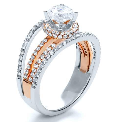  18K Gold And 18k Rose Gold White and Diamond Ring - Vanna K - Three-Quarter View -  1034