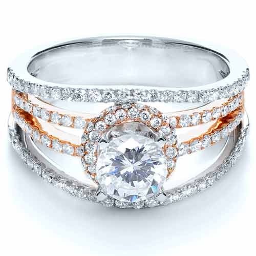 18K Gold And 18k Rose Gold White and Diamond Ring - Vanna K - Flat View - 1034