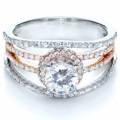  Platinum And 14k Rose Gold Platinum And 14k Rose Gold White and Diamond Ring - Vanna K - Flat View -  1034