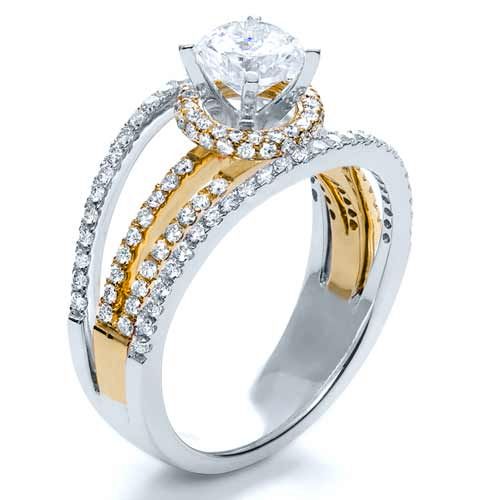  Platinum And 18k Yellow Gold Platinum And 18k Yellow Gold White and Diamond Ring - Vanna K - Three-Quarter View -  1034