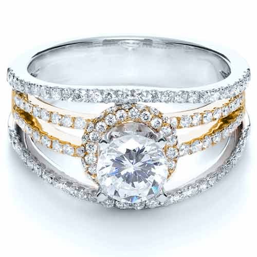  Platinum And 14k Yellow Gold Platinum And 14k Yellow Gold White and Diamond Ring - Vanna K - Flat View -  1034