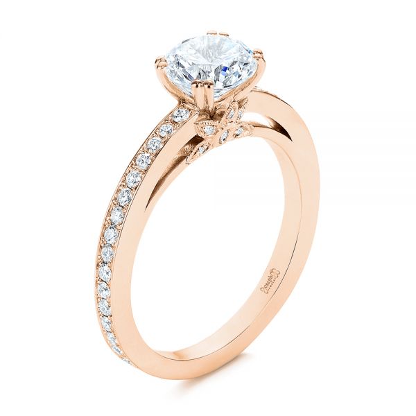 14k Rose Gold 14k Rose Gold 5-leaf Motif Custom Engagement Ring - Three-Quarter View -  105825