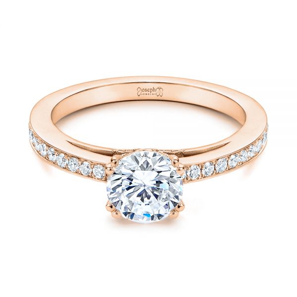 14k Rose Gold 14k Rose Gold 5-leaf Motif Custom Engagement Ring - Flat View -  105825