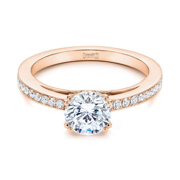 18k Rose Gold 18k Rose Gold 5-leaf Motif Custom Engagement Ring - Flat View -  105825