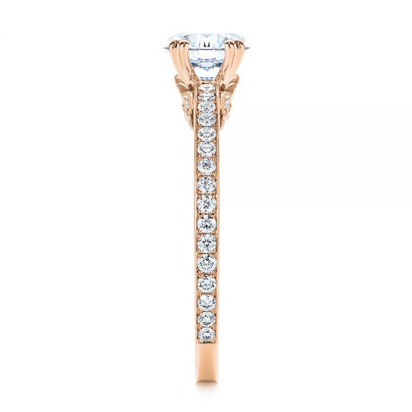 18k Rose Gold 18k Rose Gold 5-leaf Motif Custom Engagement Ring - Side View -  105825