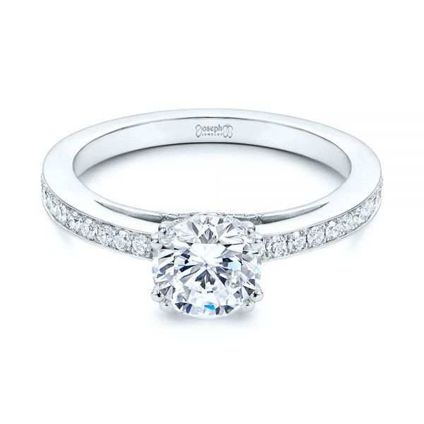 18k White Gold 5-leaf Motif Custom Engagement Ring - Flat View - 105825