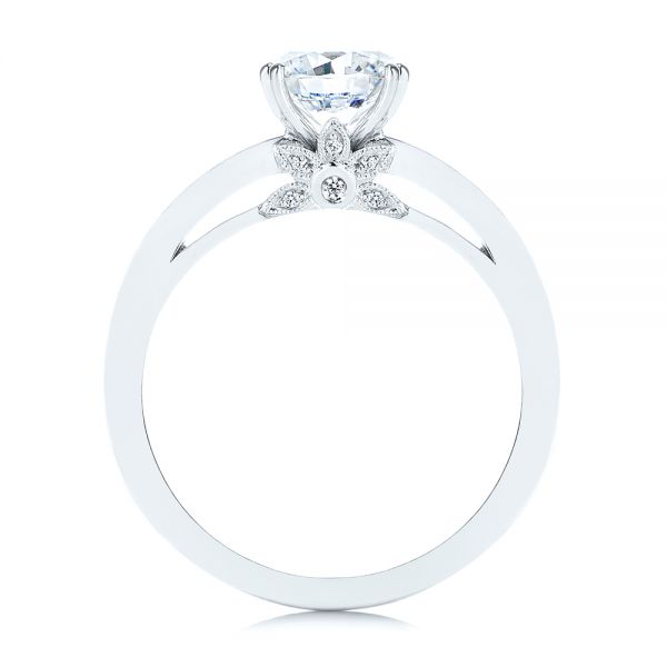 18k White Gold 5-leaf Motif Custom Engagement Ring - Front View -  105825