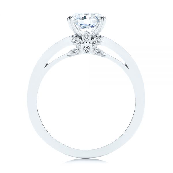 18k White Gold 5-leaf Motif Custom Engagement Ring - Front View - 105825