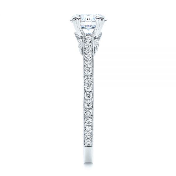 18k White Gold 5-leaf Motif Custom Engagement Ring - Side View - 105825