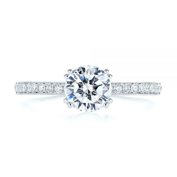 18k White Gold 5-leaf Motif Custom Engagement Ring - Top View - 105825