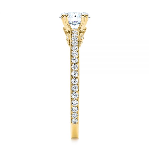 18k Yellow Gold 18k Yellow Gold 5-leaf Motif Custom Engagement Ring - Side View -  105825