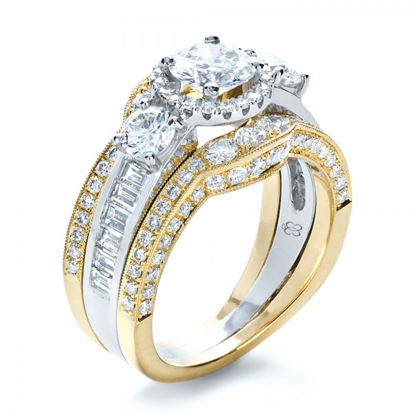 Custom Three Stone Diamond Engagement Ring with Jacket Band 1187