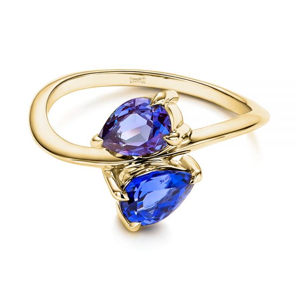 18k Yellow Gold 18k Yellow Gold Alexandrite And Blue Sapphire Ring - Flat View -  106636