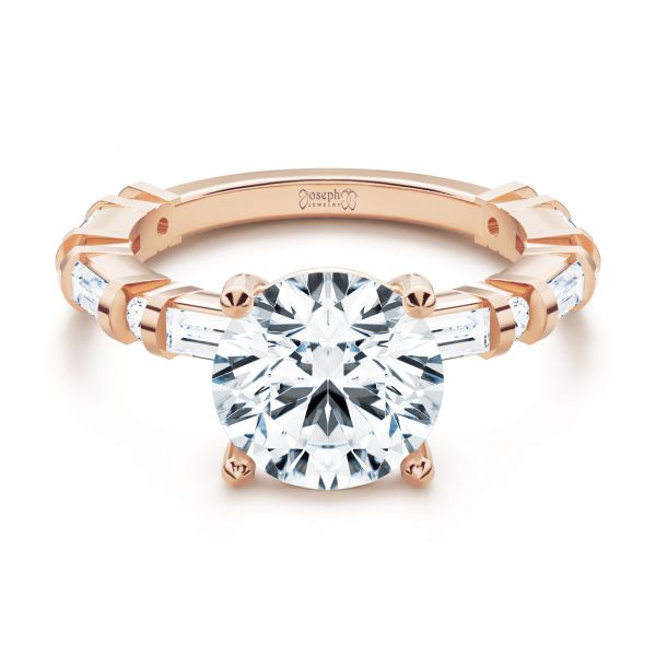 14k Rose Gold 14k Rose Gold Alternating Round And Baguette Diamond Engagement Ring - Flat View -  107219