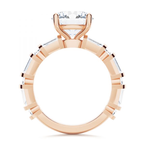 18k Rose Gold 18k Rose Gold Alternating Round And Baguette Diamond Engagement Ring - Front View -  107219