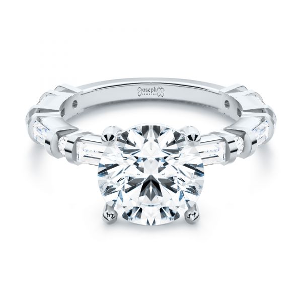Platinum Platinum Alternating Round And Baguette Diamond Engagement Ring - Flat View - 107219