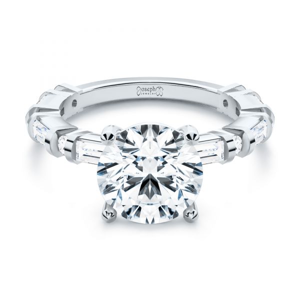 14k White Gold 14k White Gold Alternating Round And Baguette Diamond Engagement Ring - Flat View -  107219