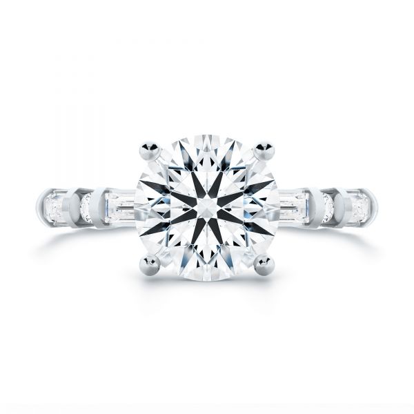 14k White Gold 14k White Gold Alternating Round And Baguette Diamond Engagement Ring - Top View -  107219