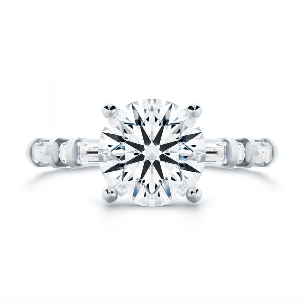 Platinum Platinum Alternating Round And Baguette Diamond Engagement Ring - Top View - 107219