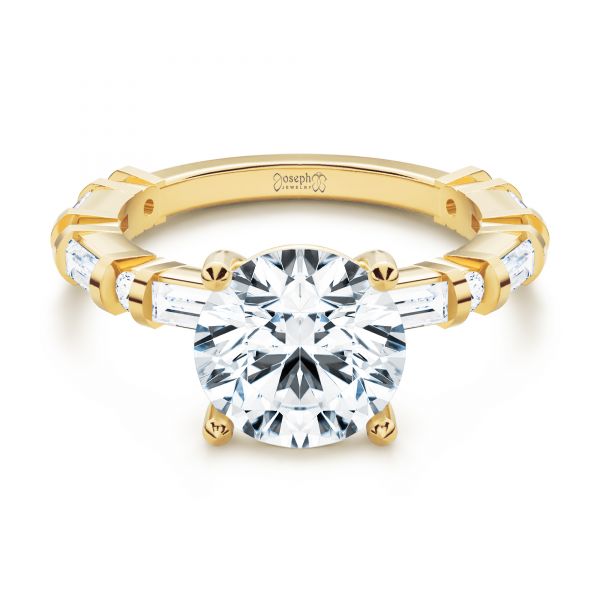 14k Yellow Gold Alternating Round And Baguette Diamond Engagement Ring - Flat View -  107219