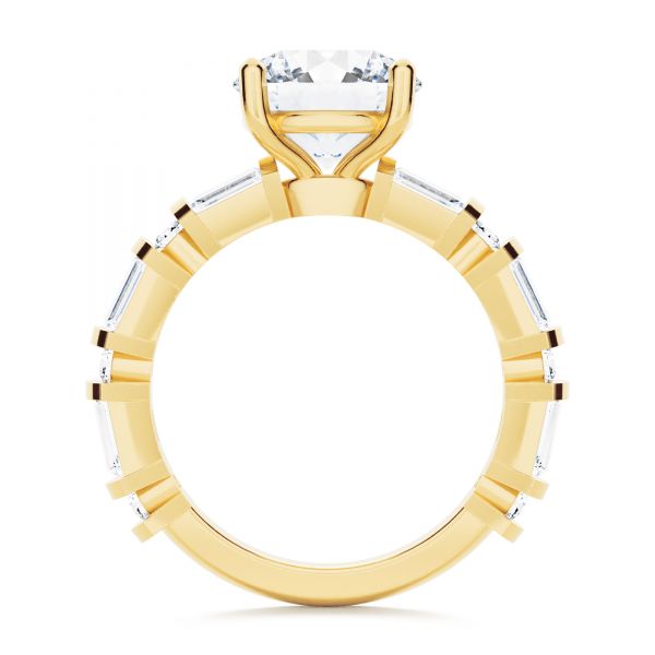 14k Yellow Gold Alternating Round And Baguette Diamond Engagement Ring - Front View -  107219