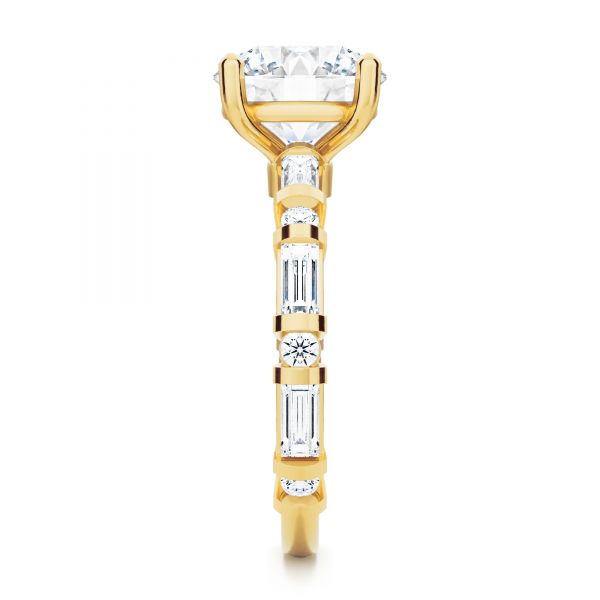 14k Yellow Gold Alternating Round And Baguette Diamond Engagement Ring - Side View -  107219