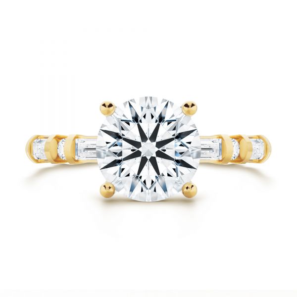 14k Yellow Gold Alternating Round And Baguette Diamond Engagement Ring - Top View -  107219