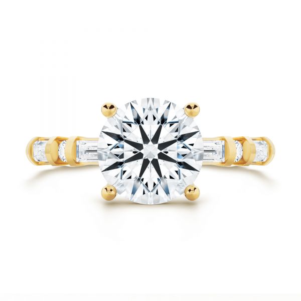 14k Yellow Gold Alternating Round And Baguette Diamond Engagement Ring - Top View -  107219