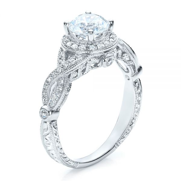  Platinum Platinum Antique Criss-cross Shank Engagement Ring - Vanna K - Three-Quarter View -  100072