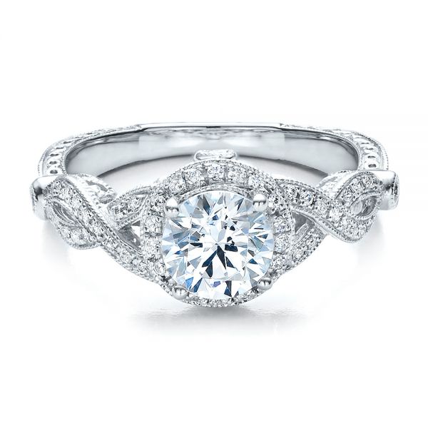 18k White Gold Antique Criss-cross Shank Engagement Ring - Vanna K - Flat View -  100072