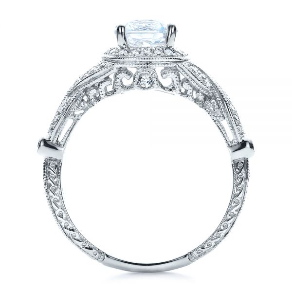 18k White Gold Antique Criss-cross Shank Engagement Ring - Vanna K - Front View -  100072