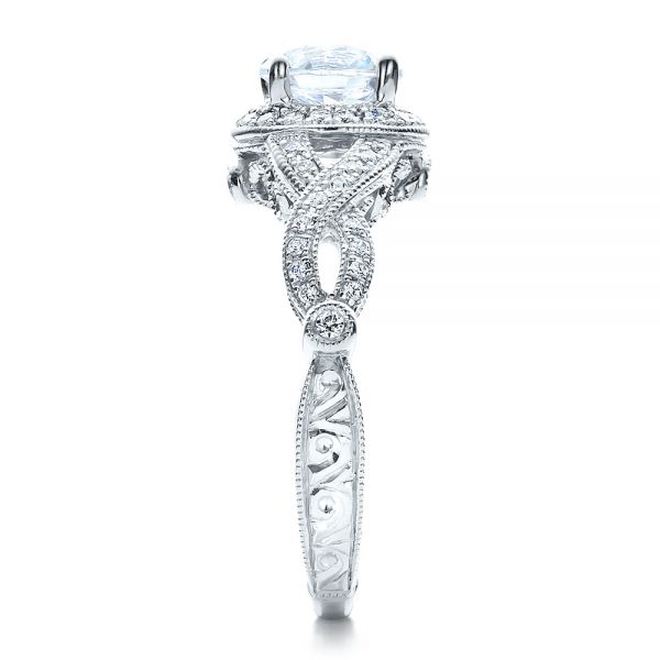 18k White Gold Antique Criss-cross Shank Engagement Ring - Vanna K - Side View -  100072