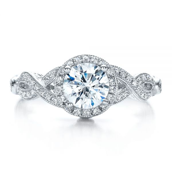 18k White Gold Antique Criss-cross Shank Engagement Ring - Vanna K - Top View -  100072
