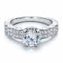  18K Gold Antique Double Pave Hand Engraved Engagement Ring - Vanna K - Flat View -  100055 - Thumbnail