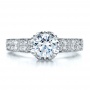  18K Gold Antique Double Pave Hand Engraved Engagement Ring - Vanna K - Top View -  100055 - Thumbnail