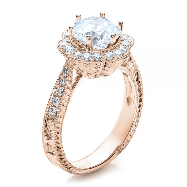 14k Rose Gold 14k Rose Gold Antique Hand Engraved Engagement Ring - Vanna K - Three-Quarter View - 100040