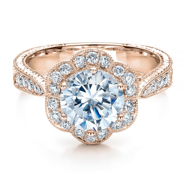 14k Rose Gold 14k Rose Gold Antique Hand Engraved Engagement Ring - Vanna K - Flat View - 100040
