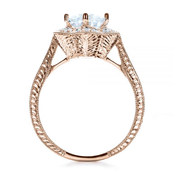 18k Rose Gold 18k Rose Gold Antique Hand Engraved Engagement Ring - Vanna K - Front View -  100040