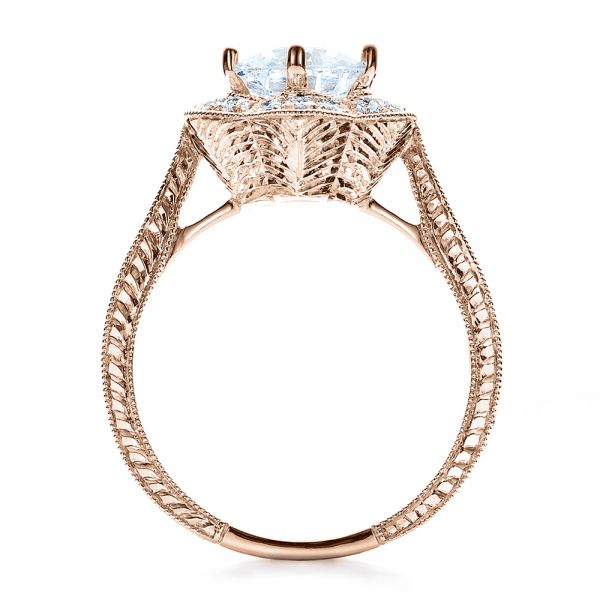14k Rose Gold 14k Rose Gold Antique Hand Engraved Engagement Ring - Vanna K - Front View - 100040