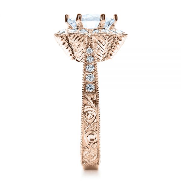 14k Rose Gold 14k Rose Gold Antique Hand Engraved Engagement Ring - Vanna K - Side View - 100040