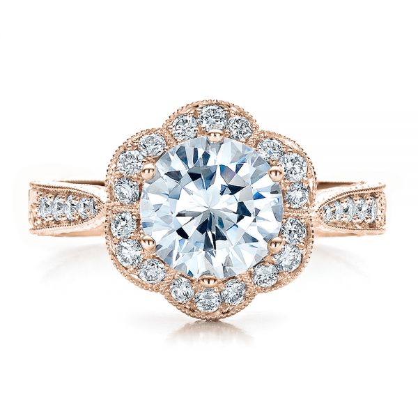 14k Rose Gold 14k Rose Gold Antique Hand Engraved Engagement Ring - Vanna K - Top View - 100040