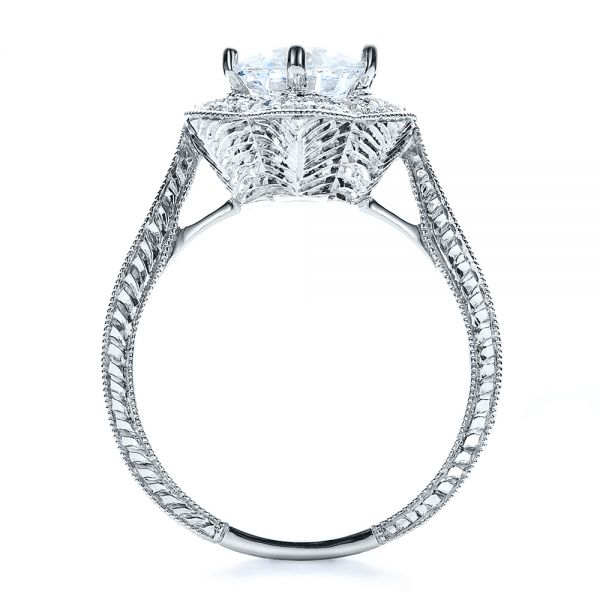 18k White Gold Antique Hand Engraved Engagement Ring - Vanna K - Front View - 100040