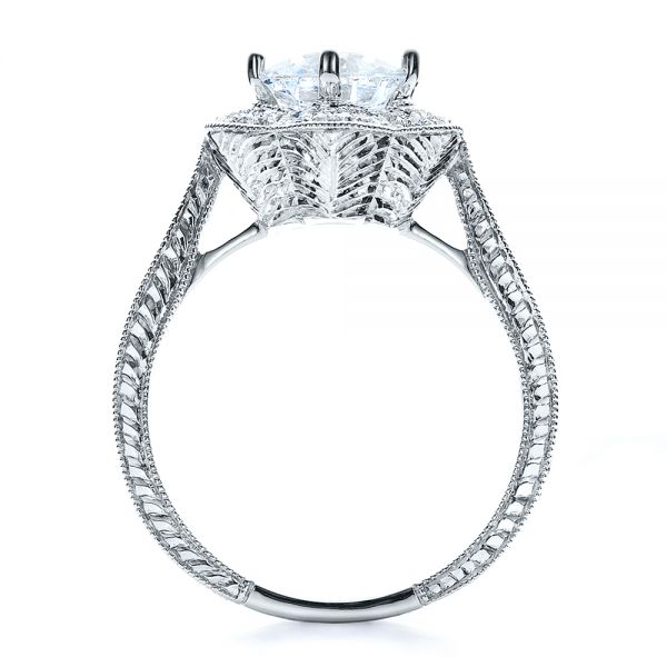 14k White Gold 14k White Gold Antique Hand Engraved Engagement Ring - Vanna K - Front View -  100040