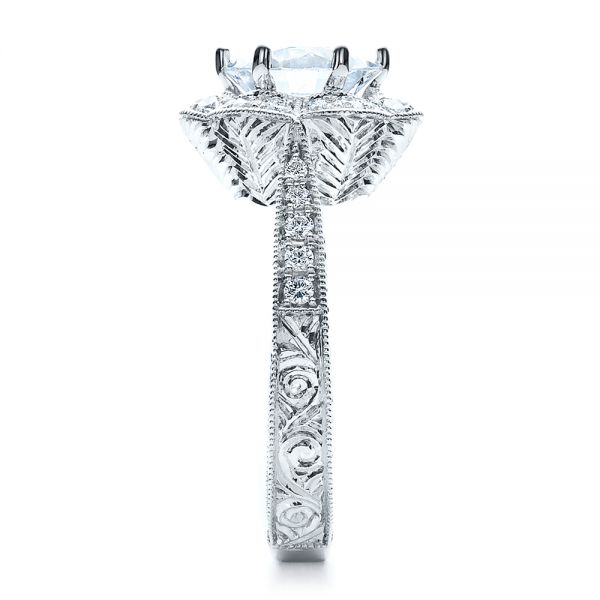 18k White Gold Antique Hand Engraved Engagement Ring - Vanna K - Side View - 100040
