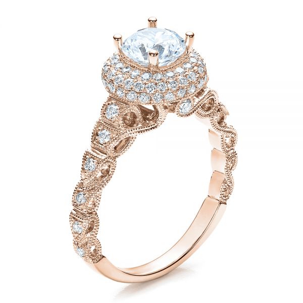 18k Rose Gold 18k Rose Gold Antique Milgrain Engagement Ring - Vanna K - Three-Quarter View -  100060