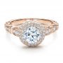 18k Rose Gold 18k Rose Gold Antique Milgrain Engagement Ring - Vanna K - Flat View -  100060 - Thumbnail