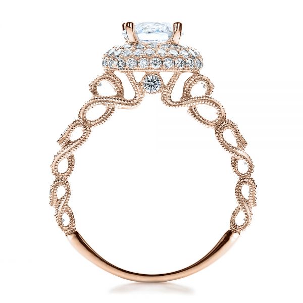 18k Rose Gold 18k Rose Gold Antique Milgrain Engagement Ring - Vanna K - Front View -  100060