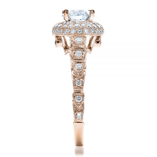 14k Rose Gold 14k Rose Gold Antique Milgrain Engagement Ring - Vanna K - Side View -  100060